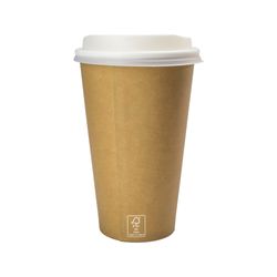 Copo de Papel na cor Kraft 500ml - FSC - Parede Simples com Tampa Capuccino PLA-Amido de Milho - 90mm