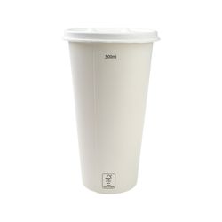 Copo de Papel Branco com Duplo Revestimento - FSC - 500ml com Tampa Plana Bagaço Vegetal 90mm com Furo para Canudo