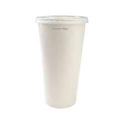 Copo de Papel Branco com Duplo Revestimento 700ml com Tampa Plana PS 92mm com Furo para Canudo