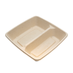 Bandeja Fibra Vegetal 2 Compartimentos 900ml caixa 300 unidades