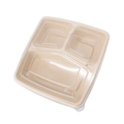 Bandeja Fibra Vegetal 3 Compartimentos 1400ml com Tampa PP Reciclável caixa 300 unidades