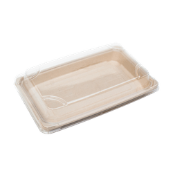 Bandeja Sushi Fibra Vegetal 238mm x 146mm com Tampa PET Antifog Reciclável