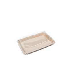 Bandeja Sushi Fibra Vegetal 165mm x 115mm com Tampa PET Antifog Reciclável