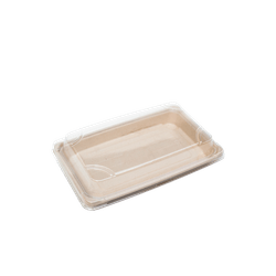 Bandeja Sushi Fibra Vegetal 185mm x 130mm com Tampa PET Antifog Reciclável