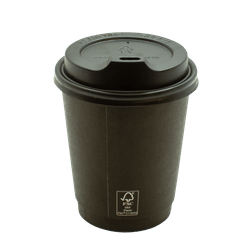 Copo de Papel Preto 270ml - FSC - Parede Dupla com Tampa Comfort PS Preta 80mm